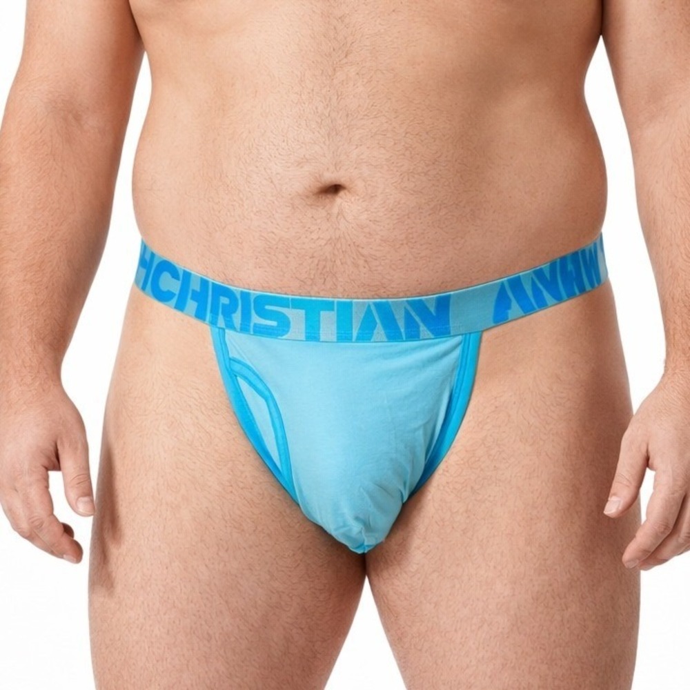 Andrew Christian XL (35-38) Fly Y-Back Thong Almost Naked Sky Blue 93243 NEW